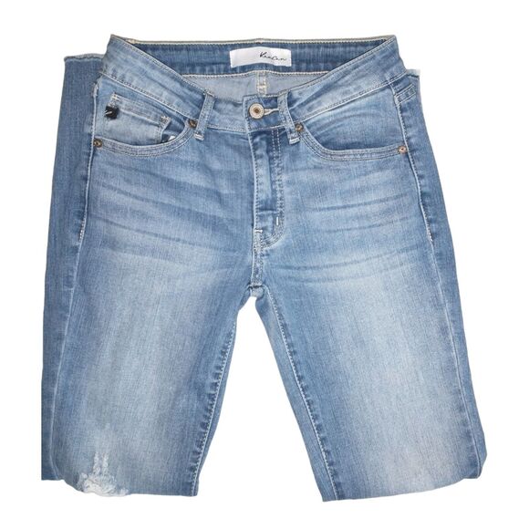 Kancan Women's "Cassandra" Mid Rise Super Skinny Frayed Distressed Sz 23 Raw Hem - Picture 2 of 13